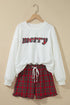 Plaid Slogan Embroidery Pocket Long Sleeve Lounge Set