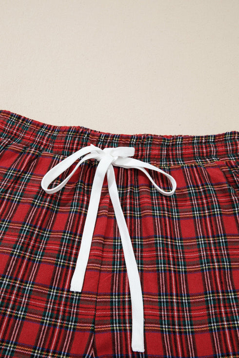 Plaid Slogan Embroidery Pocket Long Sleeve Lounge Set