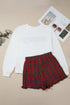 Plaid Slogan Embroidery Pocket Long Sleeve Lounge Set