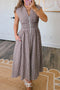 Plaid Smocked Full Zipper A Line Sleeveless Maxi Dress