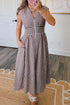 Plaid Smocked Full Zipper A Line Sleeveless Maxi Dress