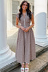 Plaid Smocked Full Zipper A Line Sleeveless Maxi Dress