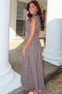 Plaid Smocked Full Zipper A Line Sleeveless Maxi Dress