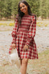 Plaid Smocked Puff Sleeve A Line Mini Dress