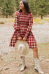 Plaid Smocked Puff Sleeve A Line Mini Dress