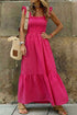 Plaid Smocked Square Neck Fit And Flare Maxi Dress