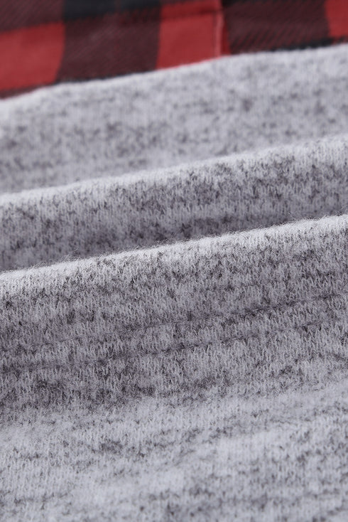 Plaid Splicing Pocketed Gray Hoodie