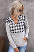 Plaid Splicing Pocketed Gray Hoodie