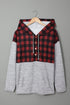 Plaid Splicing Pocketed Gray Hoodie
