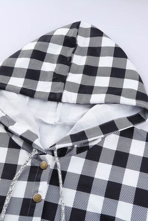 Plaid Splicing Pocketed Gray Hoodie