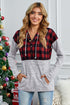 Plaid Splicing Pocketed Gray Hoodie