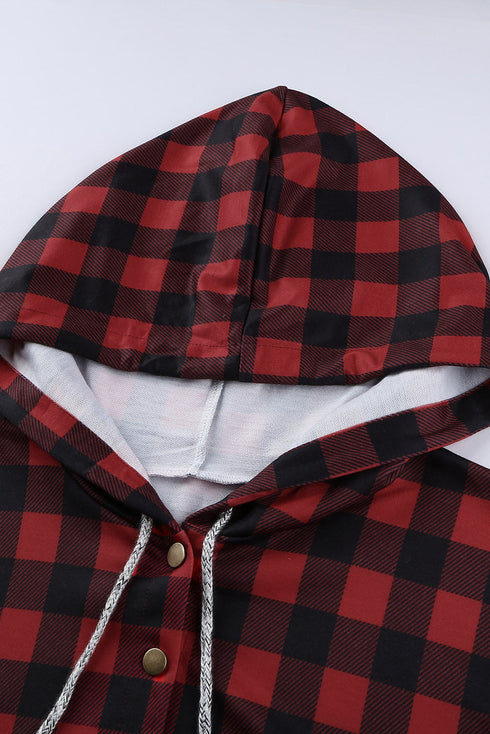 Plaid Splicing Pocketed Gray Hoodie