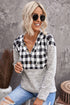 Plaid Splicing Pocketed Gray Hoodie