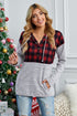 Plaid Splicing Pocketed Gray Hoodie