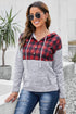 Plaid Splicing Pocketed Gray Hoodie