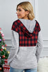 Plaid Splicing Pocketed Gray Hoodie