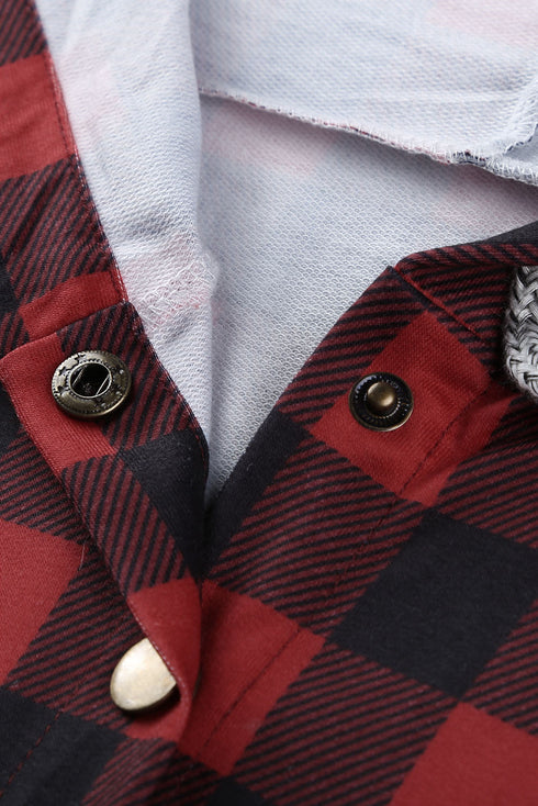 Plaid Splicing Pocketed Gray Hoodie