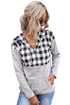 Plaid Splicing Pocketed Gray Hoodie