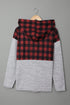 Plaid Splicing Pocketed Gray Hoodie