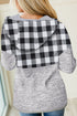 Plaid Splicing Pocketed Gray Hoodie