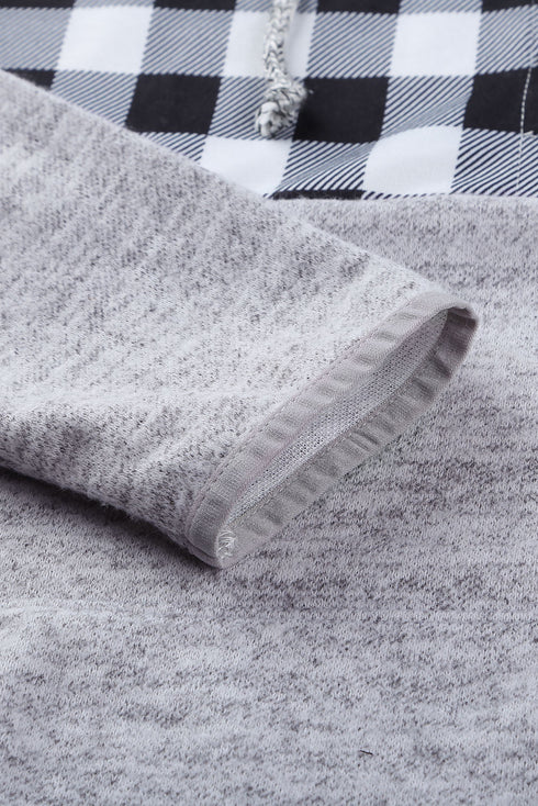 Plaid Splicing Pocketed Gray Hoodie