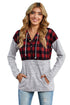 Plaid Splicing Pocketed Gray Hoodie