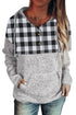 Plaid Splicing Pocketed Gray Hoodie