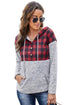 Plaid Splicing Pocketed Gray Hoodie
