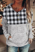 Plaid Splicing Pocketed Gray Hoodie