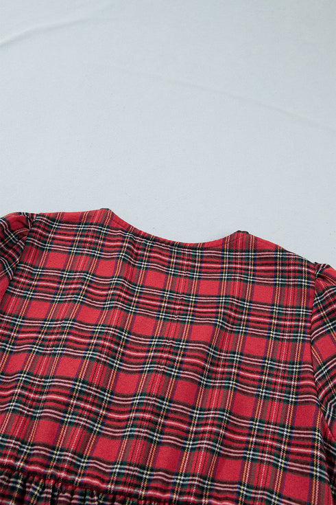 Plaid Tie Front Long Sleeve Shift Mini Dress