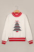 Plaid Tree Applique Round Neck Loose Sweater