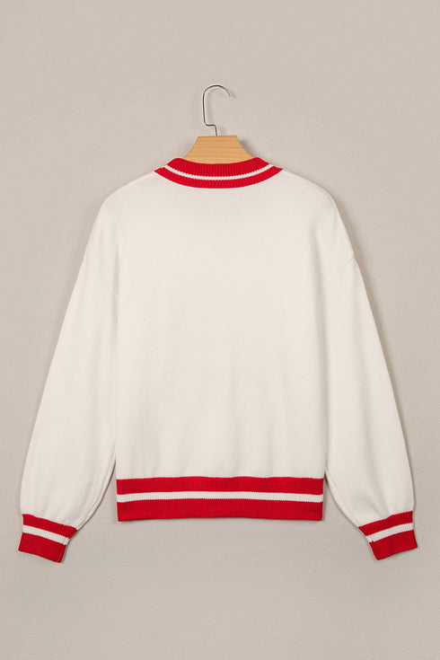 Plaid Tree Applique Round Neck Loose Sweater