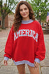 Plaid Trim America Letter Applique Baggy High Neck Sweatshirt