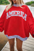Plaid Trim America Letter Applique Baggy High Neck Sweatshirt