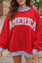 Plaid Trim America Letter Applique Baggy High Neck Sweatshirt