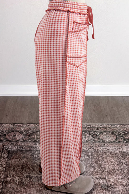 Plaid Trim Drawstring Elastic Waist Shift Pants