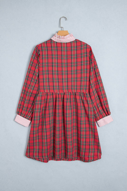 Plaid V Neck Collar And Cuff Mini Dress