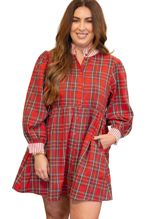 Plaid V Neck Collar And Cuff Mini Dress