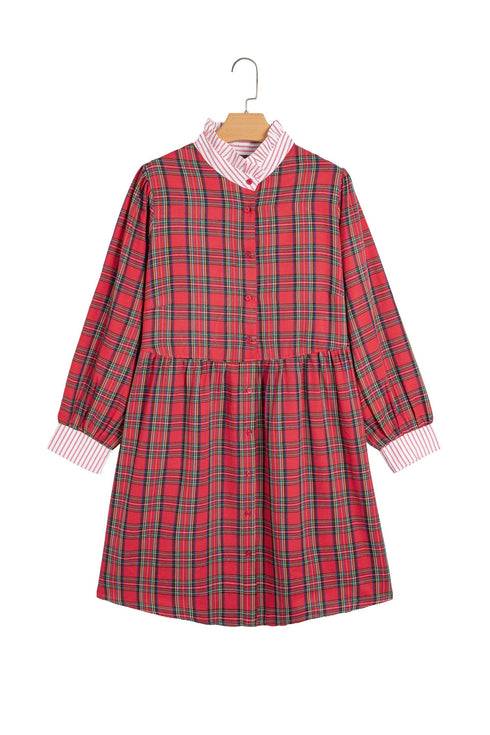 Plaid V Neck Collar And Cuff Mini Dress