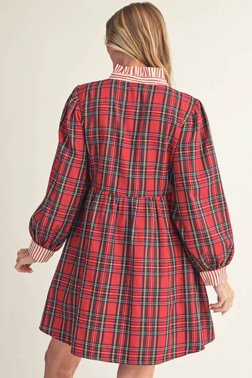 Plaid V Neck Collar And Cuff Mini Dress