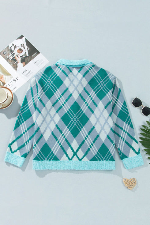 Plaid V Neck Long Sleeve Shift Cardigan