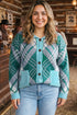 Plaid V Neck Long Sleeve Shift Cardigan
