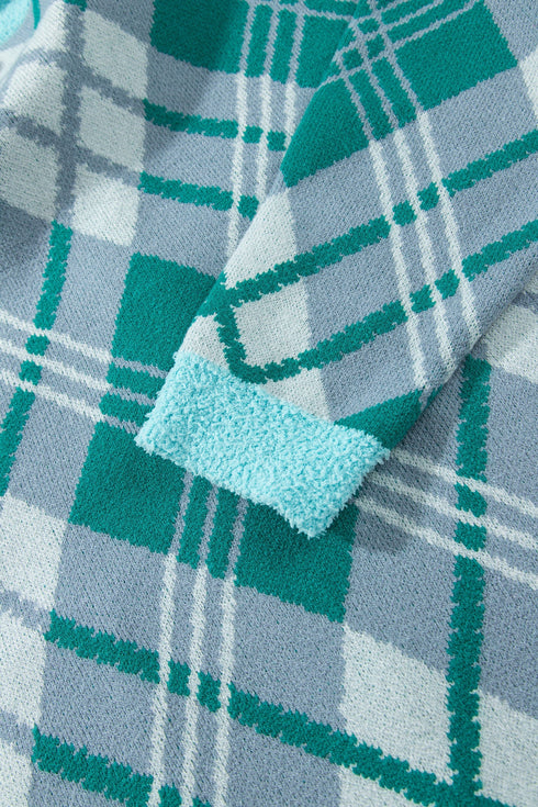 Plaid V Neck Long Sleeve Shift Cardigan