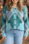 Plaid V Neck Long Sleeve Shift Cardigan