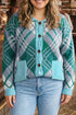 Plaid V Neck Long Sleeve Shift Cardigan