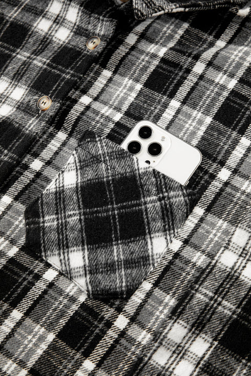 Plaid V Neck Long Sleeve Shift Shirt Jacket