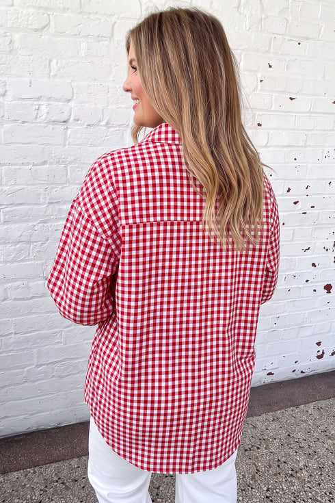 Plaid V Neck Long Sleeve Tunic Loose Fit Blouse