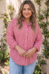 Plaid V Neck Long Sleeve Tunic Loose Fit Blouse