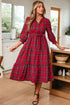 Plaid V Neck Ruffle Hem Tie Waist Maxi Dress