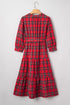 Plaid V Neck Ruffle Hem Tie Waist Maxi Dress